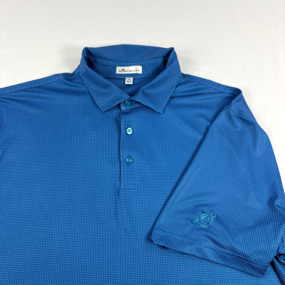 Peter Millar Shirt Mens XL Blue Polka Dot Piedmont Driving Club Golf Performance